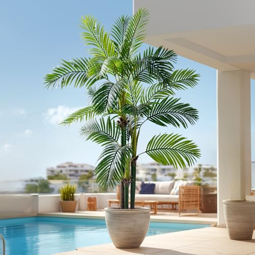 Erimda 6.2FT Artificial Phoenix Palm Tree Artificial Plants Indoor Outdoor Large Faux Coconut Silk Palm Tree Tropical Fake Tree Faux Sago Palm Plant for Modern Farmhouse Yard Outside Patio Poolside - color: Golden Cane Palm Tree, size: 6.2FT
