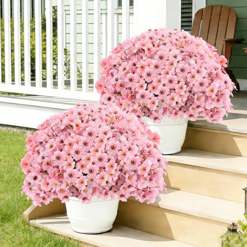 22 Pack Artificial Flowers Outdoor Fake Plants, Faux Flowers UV Resistant with Plastic Plants, Faux Silk Flowers for Outdoors Outside Front Porch Hanging Planter Window Box Garden Decoration(Pink) - color: Pink, size: 22 Bundles