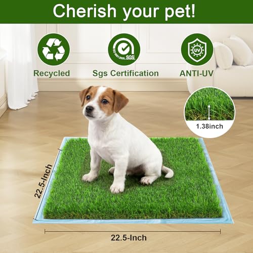 Grass Pee Pads for Dogs, 2-Pack 23 x 23 Inch Artificial Grass Mats, Reusable Fast-Drain Dog Potty Turf for Indoor Puppy Potty Training, Use with Pee Pads or Trays - size: 2PCS | 23*23
