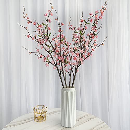 3PCS Artificial Peach Blossom Branches 37inch Long Stem Cherry Blossom Flowers Silk Cherry Blossom Branches for Wedding Office Party Hotel Yard Home Decor(pink) - color: Pink