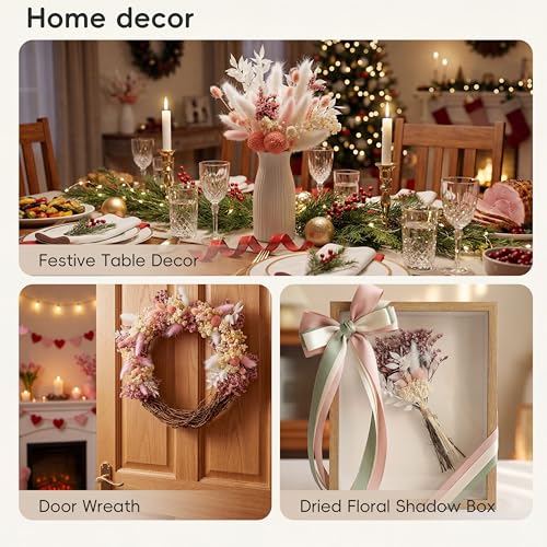 LUXEEASE DIY Boho Dried Flowers Bouquet 141 Stems, 9 Kinds Natural Preserved Flowers (Pink/White) Mini Dried Flower Arrangements for Home Wedding Centerpiece - color: Blush & Cream
