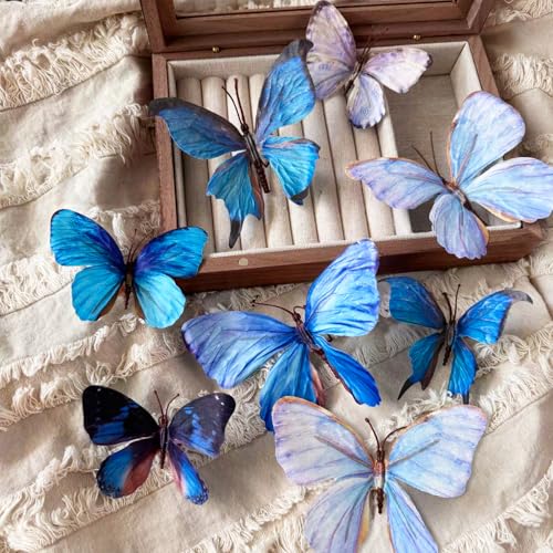 Artificial Butterfly, 3D Artificial Butterfly Clips,Silk Floral Butterflies, Suitable for Home Decoration, Flower Arrangement and Foil The Festive Atmosphere (8 Pcs) - color: Blue -8 Pcs