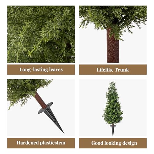 2FT Artificial Cedar Topiary Trees with Ground Spikes, Set of 2 Realistic Faux Cypress Trees UV Resistant Artificial Topiary Shrubs Fake Bushes for Indoor Outdoor Porch Garden - color: Cedar-1