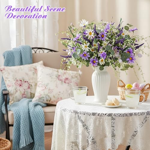 Giegxin 6 Bundles Fake Artificial Flowers Bouquet Spring Silk Flowers Arrangements Faux Wildflowers Bouquets Stems Fake Plants for Wedding Table Centerpiece Rustic Home Vase Floral Table(Daisy) - style: daisy