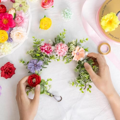 ATTGREAT Fake Flower Heads Mini Silk Flowrs Bulk Small Flower 3D Loose Faux Daisy Rose Sunflowers Plum Blossoms Craft for Wedding Party Cake Baby Shower Home Decor, 110Pcs(Multicolor) - color: Multi Color
