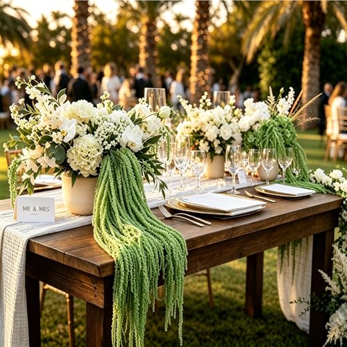 5Pcs Dried Amaranthus Hanging Flowers, 53" Neon Green Preserved Natural Wisteria for Wedding Arch, Table Centerpiece, Wall Hanging Lover Tears, Floral Arrangement (Green) - color: Green