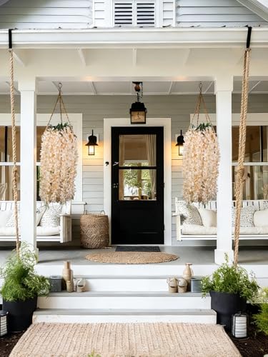 2PCS Champagne Wisteria Hanging Flowers, 2.95ft Wisteria Garland with 5 Branches Realistic Silk Hanging Flowers for Decoration, Wedding Arch, Party Backdrop, and Home Wall Decor - color: Champagne