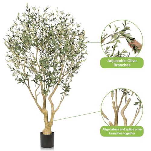 Realead 6ft Olive Trees Artificial Indoor - Large Faux Olive Tree with Realistic Leaves and Olives - Full and Grand Design Fake Olive Tree with Sturdy Base for Indoor Home Office Decor - size: 6ft