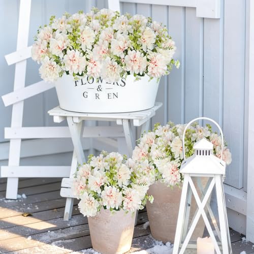 3 Pcs Silk Cemetery Flowers Artificial Geraniums for Outdoors UV Resistant Artificial Topiary Potted Faux Flowers for Planters Outdoor Hanging Front Porch Garden Patio Grave Decor Pink - color: Champagne Pink