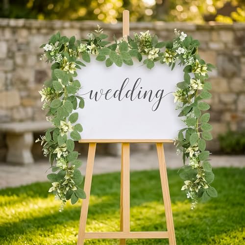 6FT Artificial Eucalyptus Garland with Flowers, Fake Greenery Vines Spring Ivy Leaves for Wedding Backdrop Arch, Table Centerpieces, Party, Home Room Party Indoor Outdoor Spring Decor - color: Eucalyptus Leaves