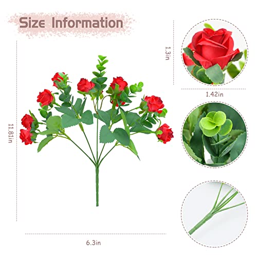 Artificial Flowers Fake Silk Rose for Decoration 33 Heads Small Roses Blooming Faux Flower Bouquet with Stem for DIY Vase Home Wedding Party 3 Pack Red - color: Red
