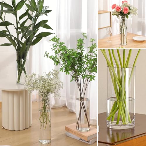 4 Large Acrylic Clear Cylinder Vase Set with 4 Spiral Ikebana Stem Holder Ring, Unbreakable Tall Plastic Hurricane Vases for Wedding Centerpieces Flower Bouquet Decor (4 Vases + 2 Holder) - color: 4 Clear - L