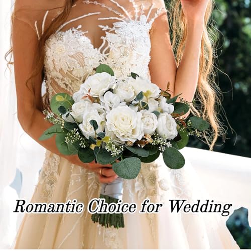 Peony Artificial Flowers, Faux Peonies Hydrangea Eucalyptus Bouquet 12 Packs Silk Vintage Realistic Peony Floral Arrangement for Wedding Centerpiece Table Vase Home Party Decor-Ivory White - color: Ivory White