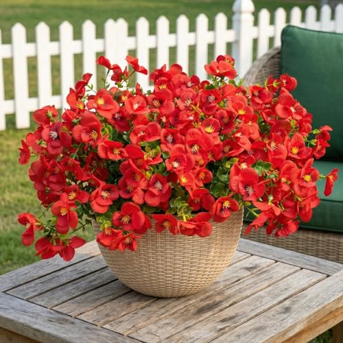 trytuny Artificial Flowers for Outdoor, Realistic Faux Plants for Outside Indoor Porch Patio Window Box Planter Home Decor (12pcs -red) - size: 12PCS - red