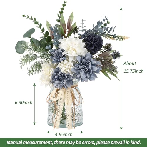 CEWOR Fake Flowers in Vase, Artificial Flowers Arrangement in Vase, Fake Floral Table Centerpieces Decor for Kitchen Farmhouse Coffee Table Living Room Bathroom Plant Decor - color: Blue White