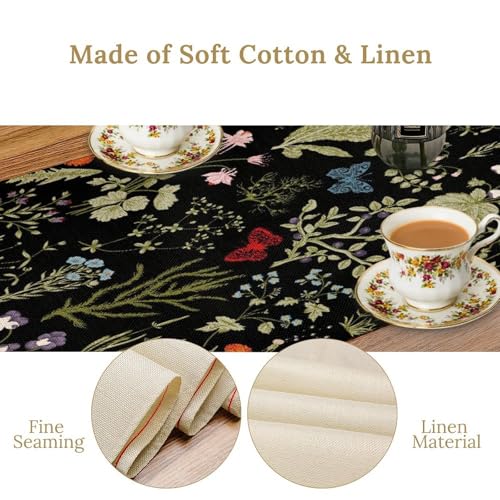 Flower Table Runner for Linen Table Decor, Black Style Garden Botanical Floral Printed for Dining Room, Kitchen, Farmhouse, Wedding Party, Holiday Decorate 13" x 36" - color: Floral_14, size: 13"W x 36"L (Pack of 1)