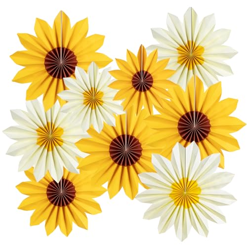 EASY JOY 9PCS Sunflower Party Decorations Sunflower Paper Fans Yellow Birthday Decorations Hanging Paper Flower Fan for Women for Summer Baby Shower Bulletin Board Decorations - color: Flower-6