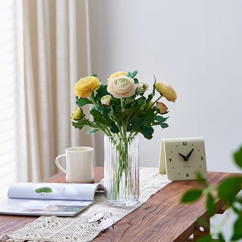 Clear Glass Flower Vase for Pampas Grass, 7.5 inch Medium Decorative Centerpiece Ribbed Vase for Dining Table, Office Desktop, Shelf Bookshelf, Mantel, Entryway, Bathroom, Countertop, Farmhouse, Gift - color: Clear, size: 7.5 inch