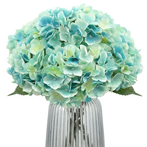 2Bouquets Artificial Fake Flowers Plants Silk Hydrangea Arrangements Wedding Bouquets Decorations Plastic Floral Home Kitchen Garden Party Festival Bar DIY (Light Blue,5 Flower Heads) - color: Light Blue,5 Flower Heads