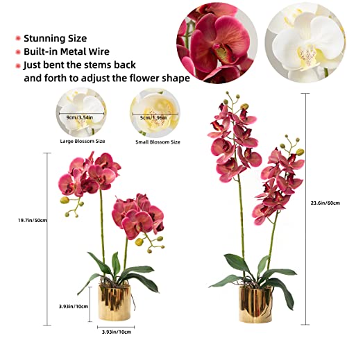 Artificial Orchid Flowers Fuchsia Faux Orchids with Ceramic Vase Vivid Fake Phalaenopsis Flower Arrangement Gorgeous Artificial Plants for Office Desk Wedding Party Exhibition Center&Home Table Decor - color: Fuchsia-golden
