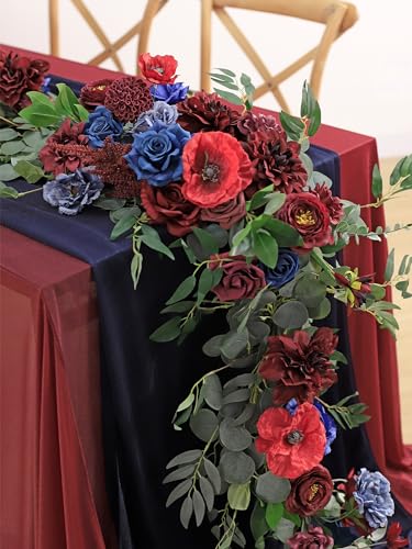 MISSPIN 9FT Eucalyptus and Willow Leaf Garland,Artificial Flowers Fake Flower Peony Rose Vine Greenery Decorative Wall Hanging Plant for Wedding Arch Door Arrangement Party Decor - color: Burgundy & Navy