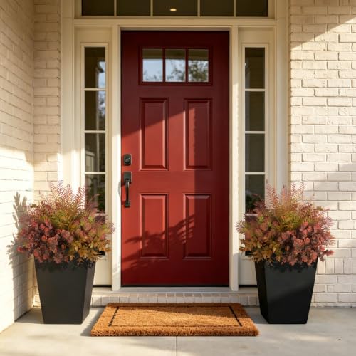 Hrobek 8 Bundles Fall Outdoor Faux Fake Plants UV Resistant | Realistic Artificial Boxwood Foliage Misty Fern Eucalyptus for Patio Garden Front Porch Decor Weatherproof for Outside - color: Fall Mix Greenery