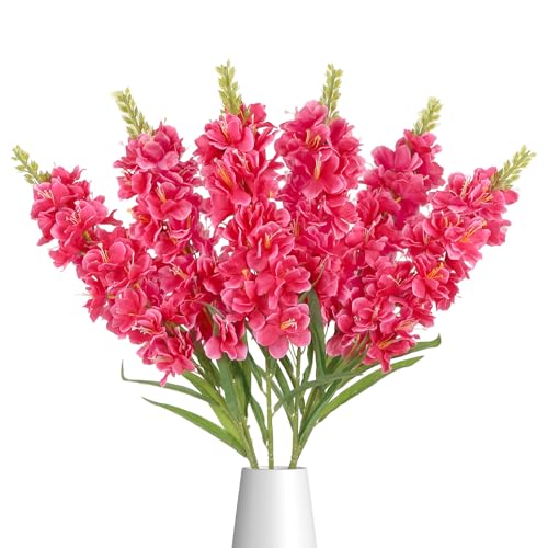 IPOPU 6PCS Delphinium Artificial Flowers 39" Realistic Faux Hyacinth Long Stem Delphinium Silk Flowers for Tall Vase Filling Wedding Centerpieces Home Decor (Rose Red) - color: Rose Red