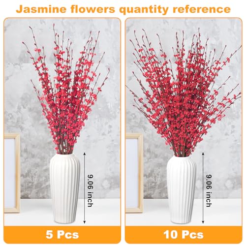 Wootkey10 Pcs 29.5" Long Jasmine Flowers Artificial Red Patriotic Flowers Stem for Valentine's Day Home Office DIY Wreath Wedding Table Centerpieces Restaurant Vase Decorations - color: Red, size: 10pcs-29.5''