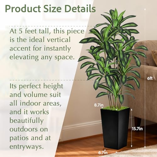 Dracaena Artificial Plant, 6FT Tall Artificial Plants Indoor Dracaena Tree in Pot, Fake Floor Plant for Living Room Decor, Artificial Tropical Plants Outdoor Porch Decor Office (Black, 6FT) - color: Black, size: 6FT