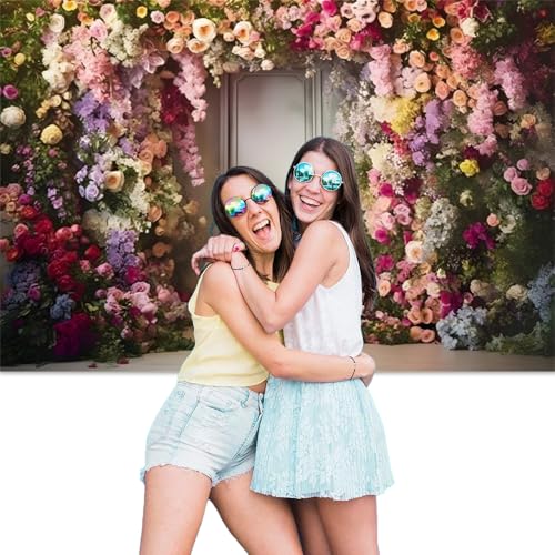 Wedding Flowers Backdrop White Red Pink Rose Flowers French Style Frame Wall Nature Garden Flower Backgrounds for Bridal Shower Wedding Ceremony Birthday Party Photo Booth Props Vinyl 15x8ft - size: 15x8FT
