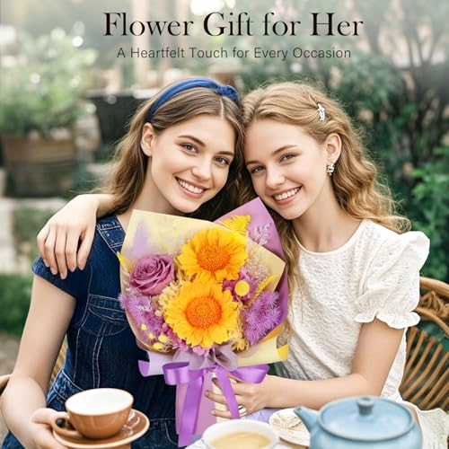 Preserved Sunflower Bouquet - Forever Flowers for Delivery, Purple Rose That Last 3 Years, Eternal flowers Bouquet, Mothers Day Gifts for Mom Grandma Wife, Anniversary Birthday Gifts for Women - color: Purple