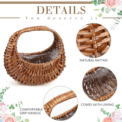 Hushee 6 Pcs Flower Girl Basket Small Wicker Basket with Handle and Waterproof Lining 6.7 x 6.5 x 4.3 Inch Rattan Tiny Baskets for Wedding Flowers Sweets Gifts Picnic Storage Home Decor