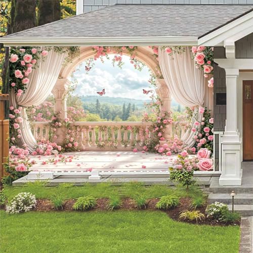 12X10ft Pink Floral Photography Backdrop, Retro Flowers Photography Backdrop Dreamlike Wedding Portrait Photo Background Wedding Birthday Party Background Banner Decor, Pink-1 - color: Pink-1, size: 12x10ft