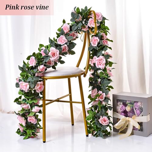 YRIOWMI 10PCS Fake Rose Garland, 7.5Ft Artificial Vines Flowers Hanging Rose Vine forfor Table Wedding Backdrop Arch Wall Party Mantle Festival Decor (Pink) - color: Pink