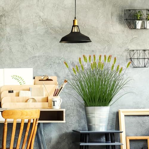 Artificial Grass Plants Outdoor 24 Bunches Fake Onion Grasses with Plush Fake Shrubs Plant Flowers Faux Greenery Wheat Sea Grass for Outside Garden Indoor House Home Office Room Décor (Green & Red） - color: Green & Red Plush, size: 24Pcs