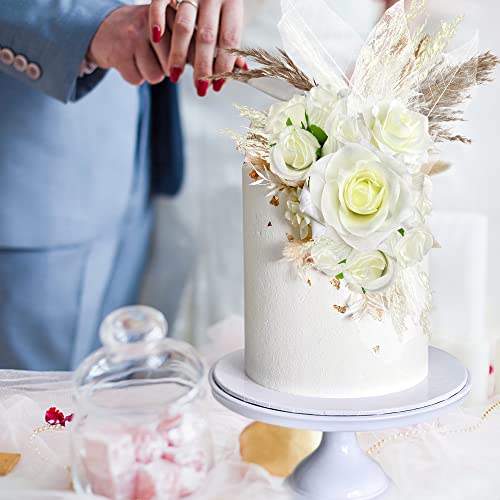 Natural Boho Cake Topper Vintage Artificial Flowers Leaves Various Dried Pampas Grass Cake Decor for Wedding Bridal Birthday Party Supplies (White) - color: White