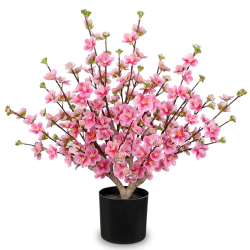 GnFlus 21.6" Artificial Cherry Blossom Tree, Pink Fake Cherry Blossoms Flowers Arrangement Realistic Faux Flowers in Pot for Home Office Desk Table Centerpiece Wedding Decor - color: Pink, size: 21.6 inch