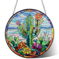 Cactus Suncatcher Decor, Cactus Stained Glass Window Art Beach Decor Sea Glass Hanging - 7.9" Outdoor/Indoor Art Decor for Home Garden