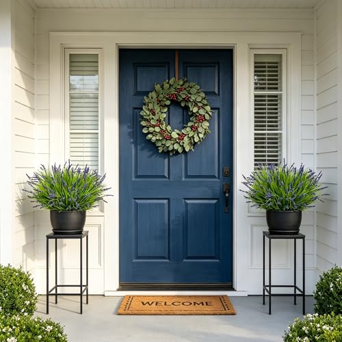 Outdoor Faux Plants, 12 Pcs Fake Plant UV Resistant Monkey Grass Lavender Flowers, Artificial Greenery Shrubs Bush for Outside Planter Patio Garden Front Porch Door Yard Spring Summer Decor, Purple - color: Purple