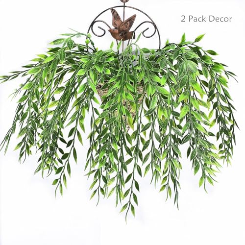 Artificial Weeping Willow Plants, Fake Hanging Vines Decor Plastic Greenery Leaves Faux Ivy for Home Indoor Outdoor Garden Door Wall DIY Basket Planter Filler Wedding Party Decorations Green - 8 Pack - color: Weeping Willow Vines/ 8 Pcs