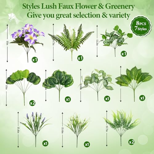 Livole Artificial Plants Outdoor UV Resistant, Realistic Faux Plants Artificial Greenery Large Bunches Fake Plants for Porch Patio Garden Spring Summer Home Decor (Large 12pcs) - size: 12 Pcs