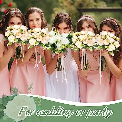 Jexine Artificial Peonies Flowers Bouquet Silk Faux Peony Fake Peonies Artificial Flowers Bouquets for Vase Floral Arrangements Wedding Home Table Decoration(White, Champagne,12 Bundles) - color: White, Champagne