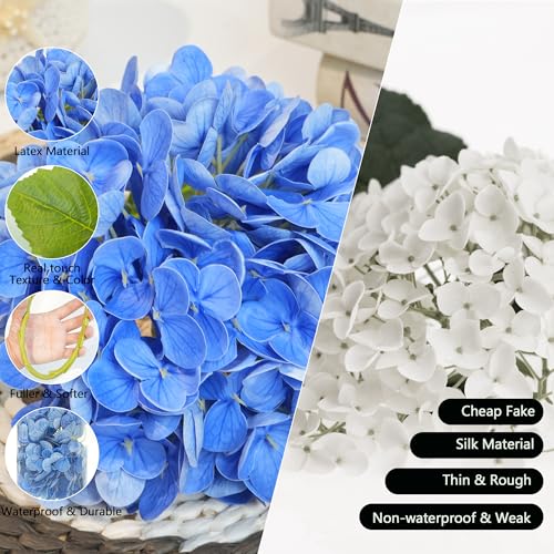 Jahe 4 Pcs Hydrangea Artificial Flowers, 20'' Tall Large Bloom Faux Hydrangea Flowers,Real Touch Fake Flowers, Bouquet Home Wedding Decor, DIY Floral Arrangement, Dark Blue - color: Blue