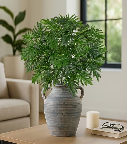 Artificial Greenery Philodendron Selloum Leaves - 6 Pcs Faux Split Leaf Philodendron Stems 35.4" Fake Green Plant Leaf Branches Artificial Tropical Plant for Floral Arrangements Indoor Home Decor - color: Monstera Plant