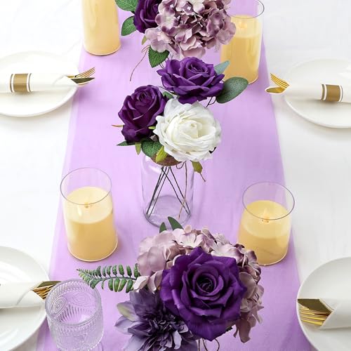 Artificial Flowers Combo Set, Fake Silk Floral Decor with Stems for DIY Roses Wedding Party Centerpieces Bridal Bouquets Cake Decorations Arrangements Indoor Outdoor Halloween(Purple) - color: Purple