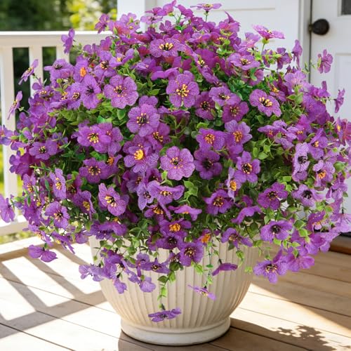 24 Bundles Artificial Flowers for Outdoors, UV Resistant Faux Flowers for Outdoor Planters, Fake Flowers for Outside Porch Patio Window Box, Mixed Color Daisy Bushes for Garden Decor(Purple) - color: Purple