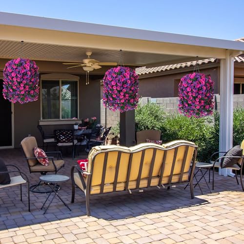 Fake Hanging Flowers for Outdoor Decor, 2 PCS Artificial Silk Morning Glory Vines Stems UV Resistant for Wall Home Porch Patio Party Wedding Decor (Dark Purple and Fuchsia) - color: Dark Purple and Fuchsia