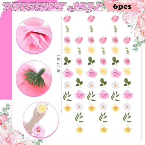 6 Pcs 35.4 Inch Artificial Flower Garland with 3 Pcs 10 ft Floral Tulle Table Runner Spring Summer Wildflower Dining Table Decor for Flower Wedding Party Backdrop Decorations - style: Watercolor Flower
