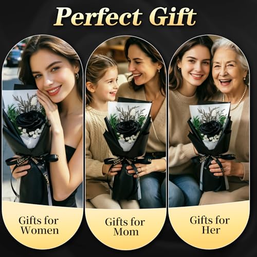Preserved Flowers for Delivery,Black Rose Bouquet Gift for Women and Mom,Preserved Flowers Bouquet,Birthday Flowers Gifts for Her Grandma Wife Friends,Roses Gift Valentine’s Day Mothers Day - color: Black-bouquet