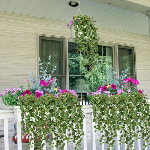 Hollyone Artificial Hanging Plants 35.4" Fake Ivy Vine Faux Ivy Leaves Fire and UV Resistant Hanging Plant Wall Greenery for House Room Patio Indoor Outdoor Home Shelf Office Wedding Decor - color: Fire and Uv Resistant-style 2, size: Medium-1 Pack-UV